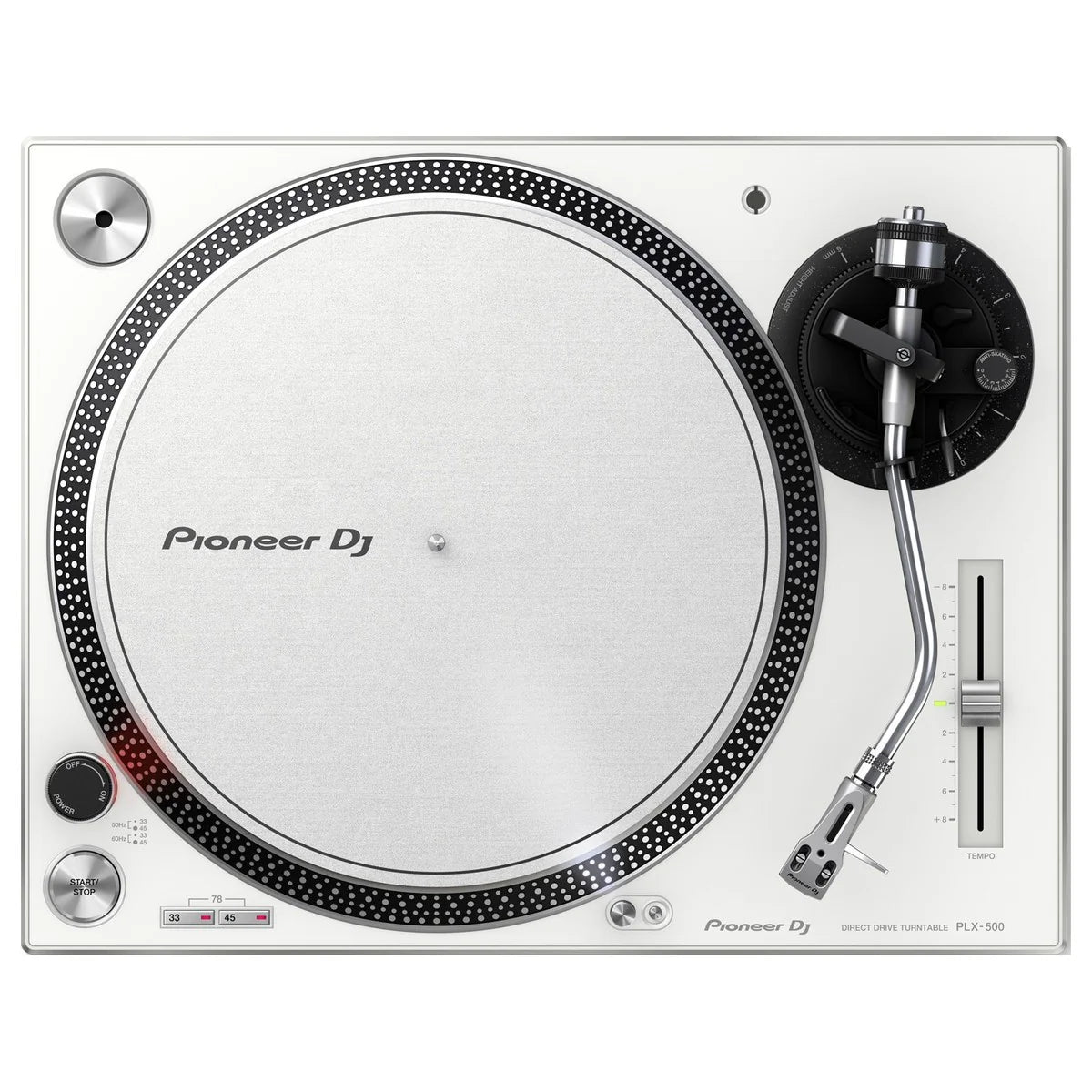 Pioneer DJ PLX-500 DJ turntable, close-up detail in white