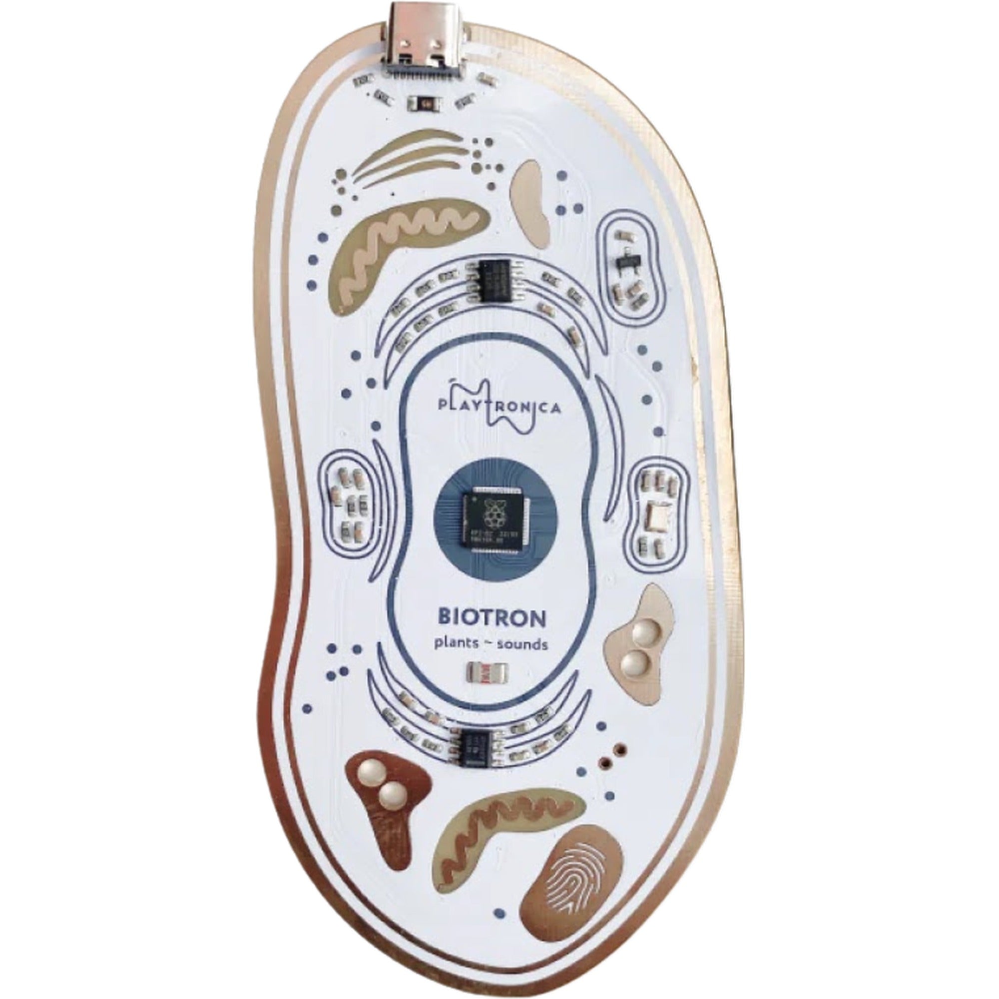 Playtronica Biotron gadget featuring a sleek metallic design with colorful buttons and glowing LED indicators.