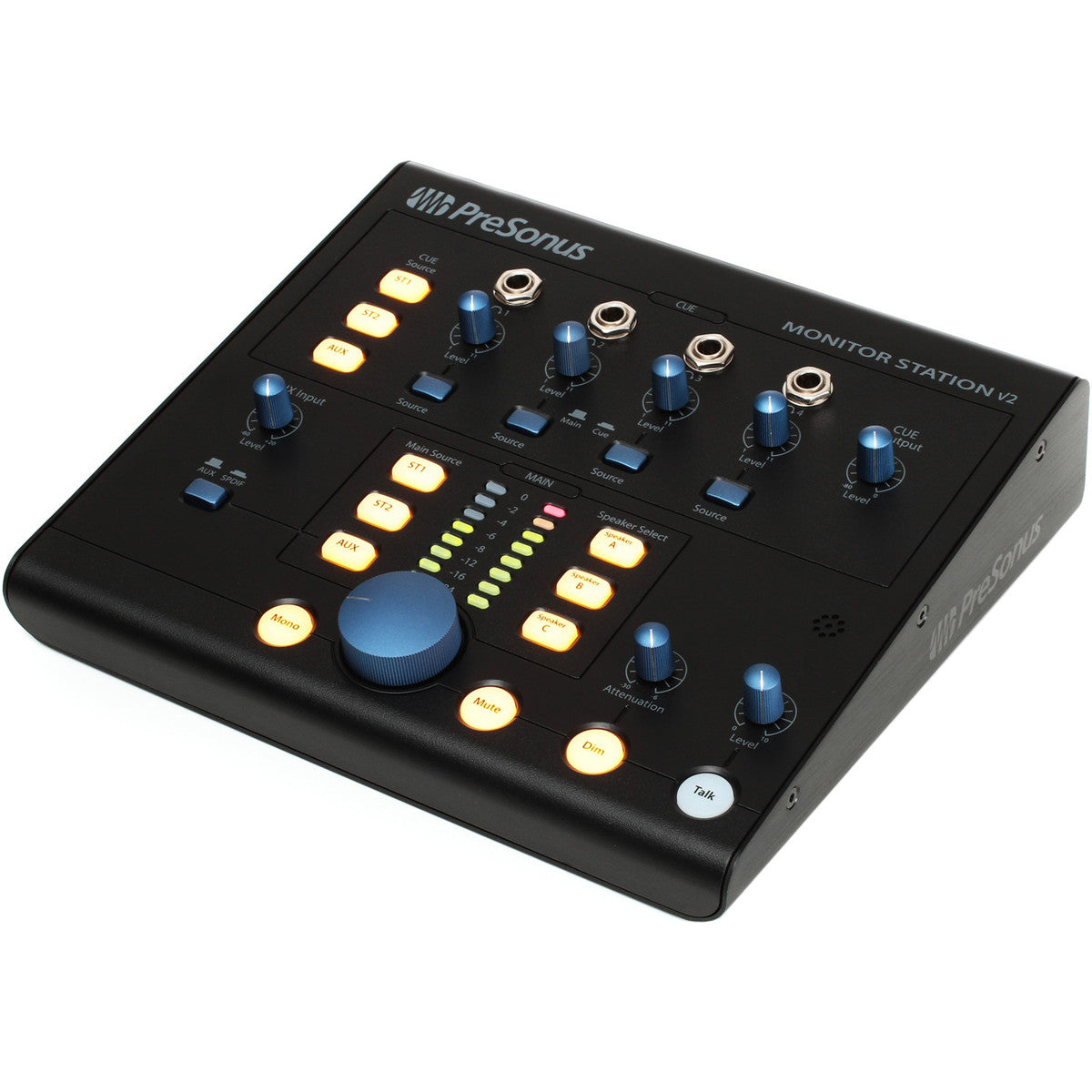 Presonus Monitor Station V2 studio monitor controller with multiple input options and a sleek design.