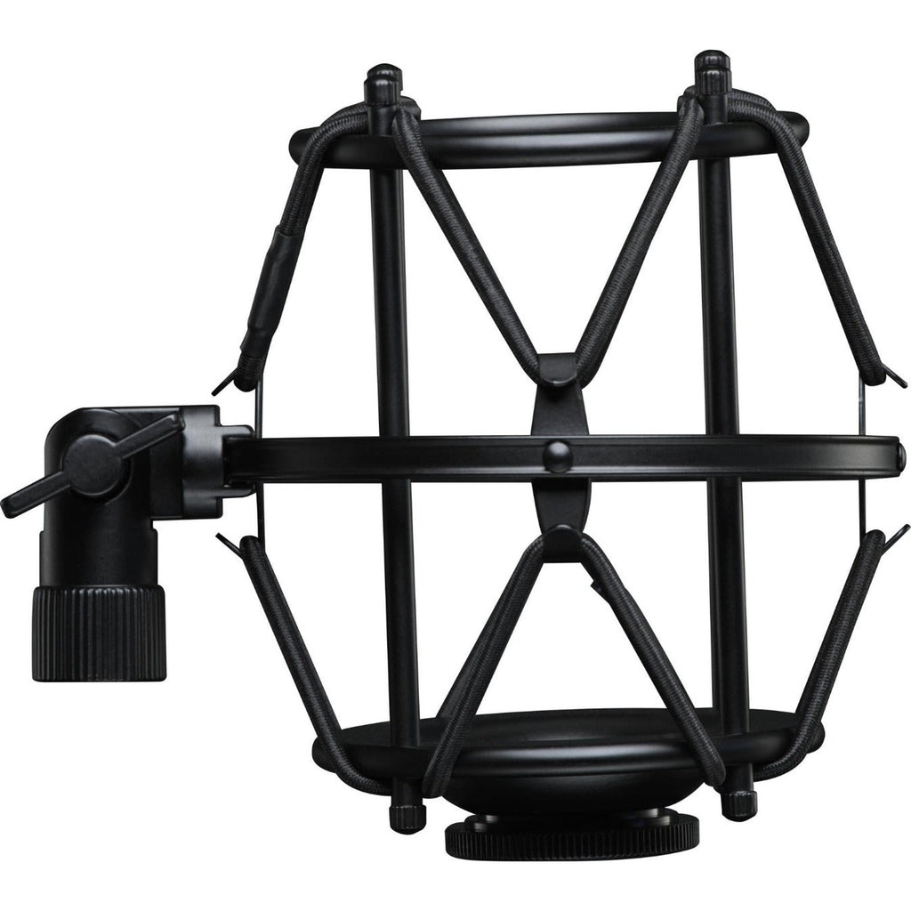 Presonus SHK-1 microphone shock mount holding a studio condenser microphone, designed to reduce vibrations and noise.