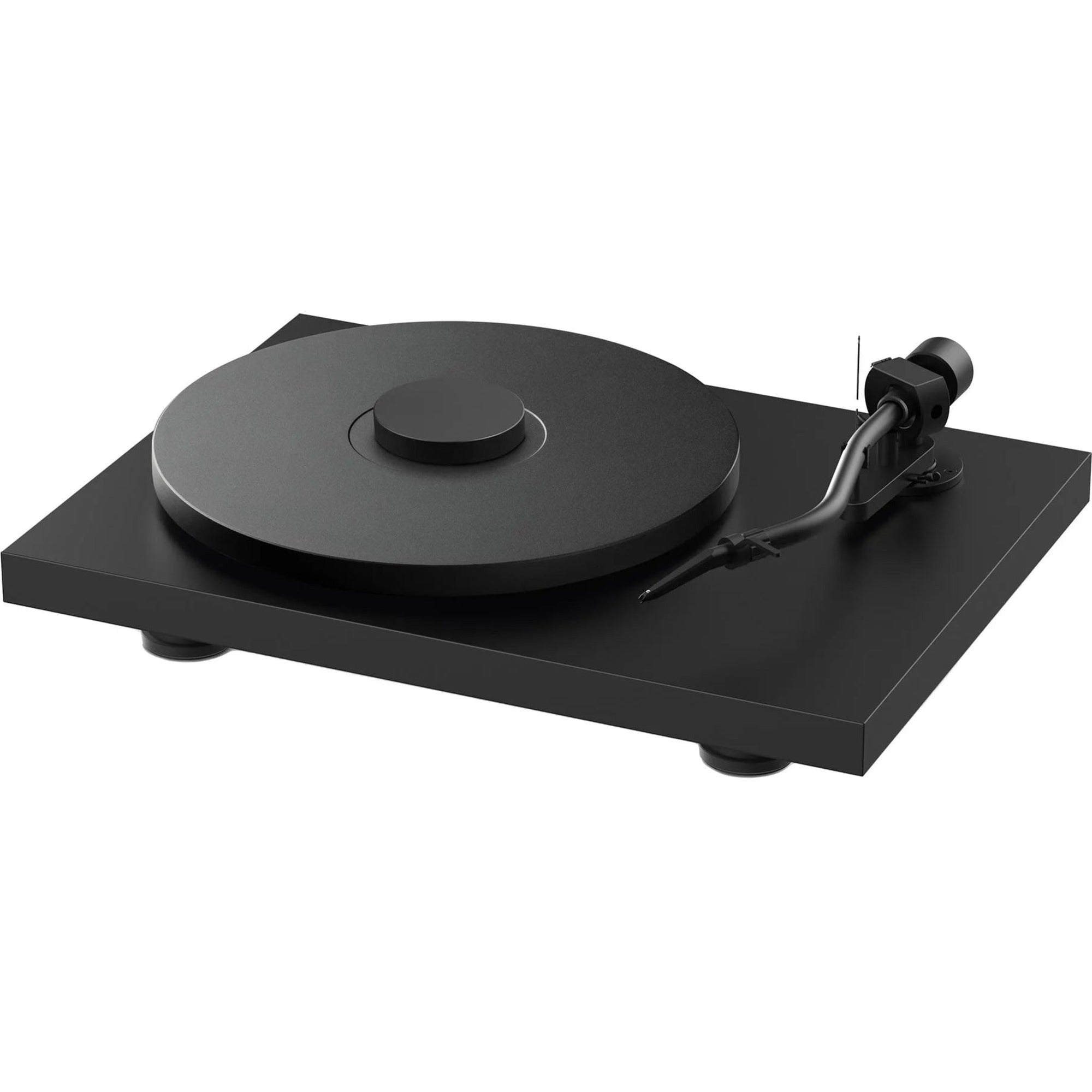Pro-Ject Debut Pro S turntable in satin black with a sleek design, featuring a tonearm and platter on a modern audio setup.