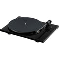 Pro-Ject E1.2 turntable with sleek black finish, featuring a tonearm and platter, ideal for high-quality vinyl listening.