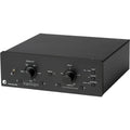 Pro-Ject Phono Box RS2 phono preamp with sleek black design and input/output connections for high-quality vinyl playback.