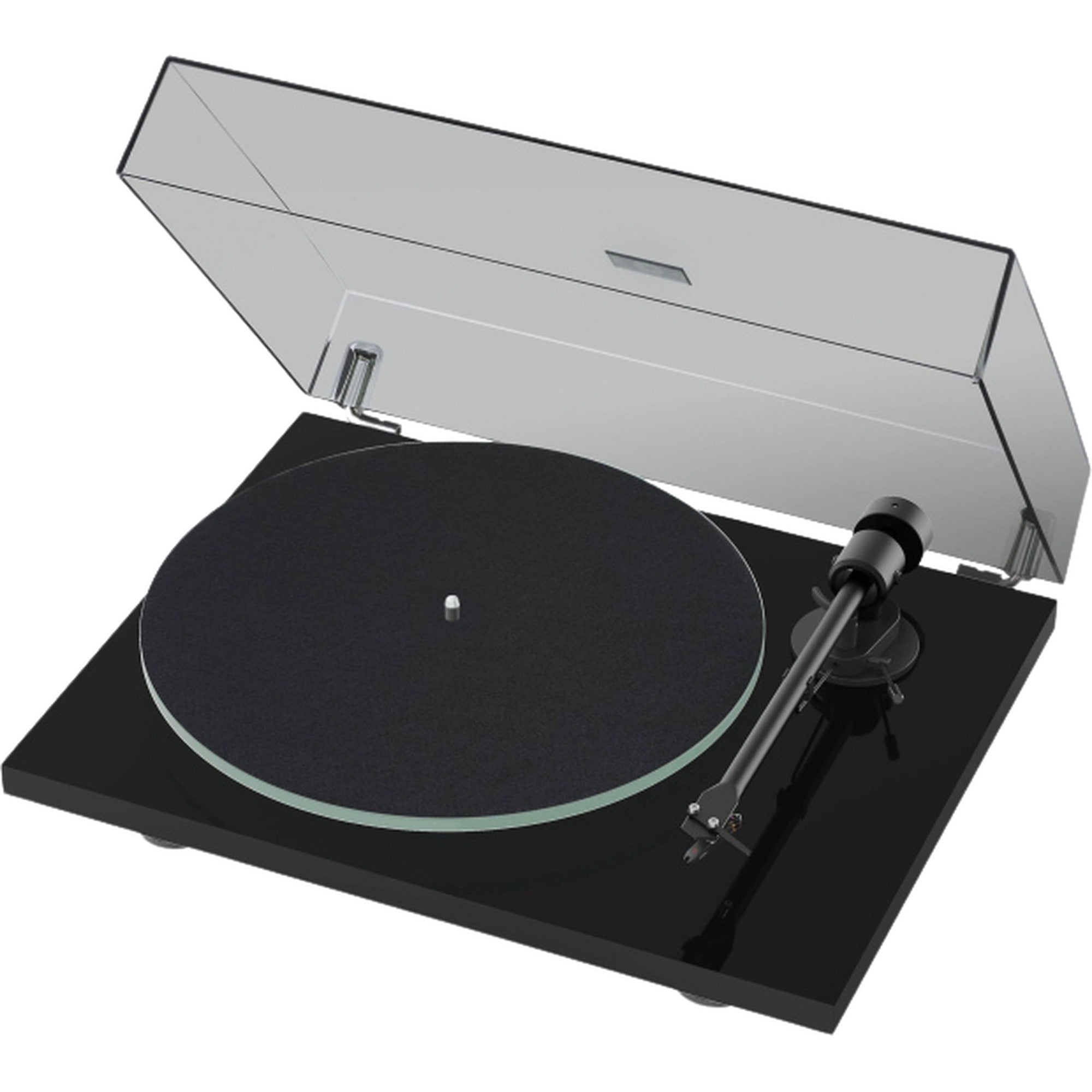 Pro-Ject T1 EVO turntable with sleek black finish, tonearm, and platter, showcasing modern audio equipment design.