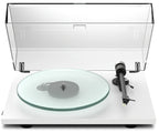 Pro-Ject T2 W turntable with wooden plinth and tonearm, showcasing its sleek design and high-quality build.