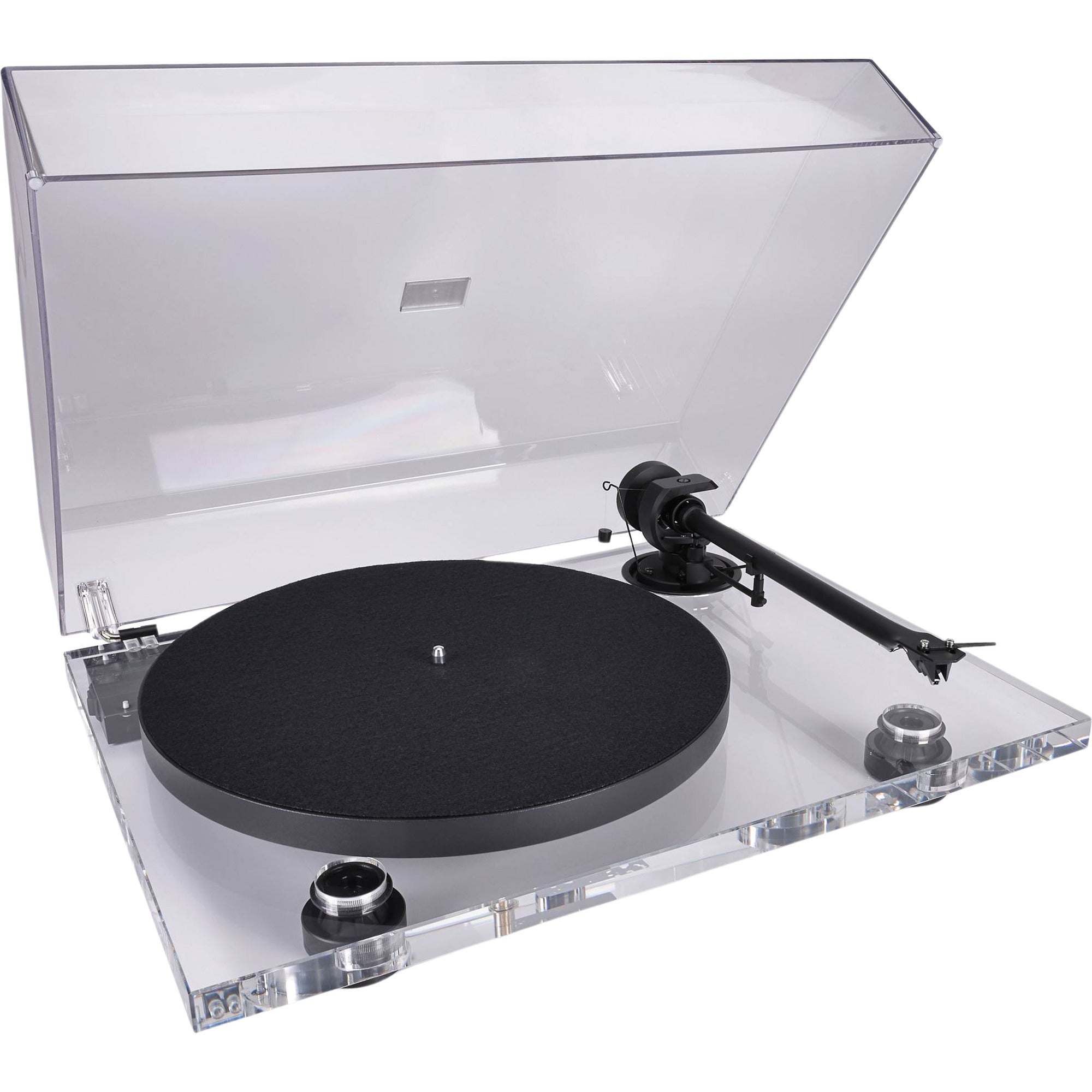 Pro-Ject XA B turntable with wooden plinth and tonearm, showcasing high-fidelity audio equipment in a sleek design.