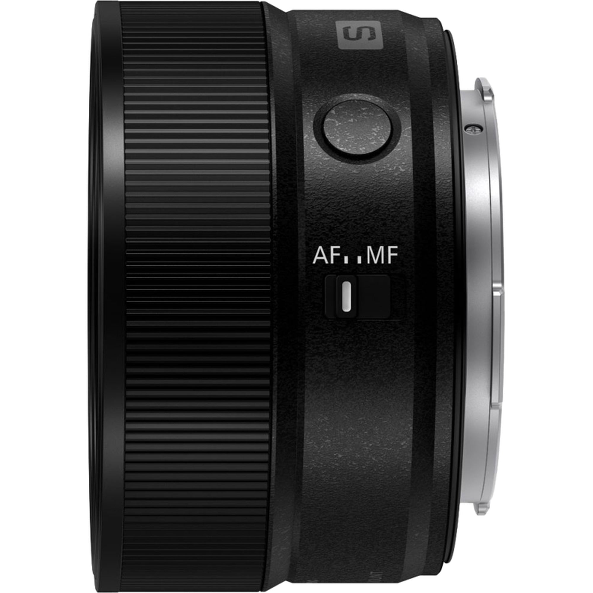 Panasonic Lumix S 40mm F/2.0 camera lens for video cameras, shown mounted on a camera body with a blurred background.