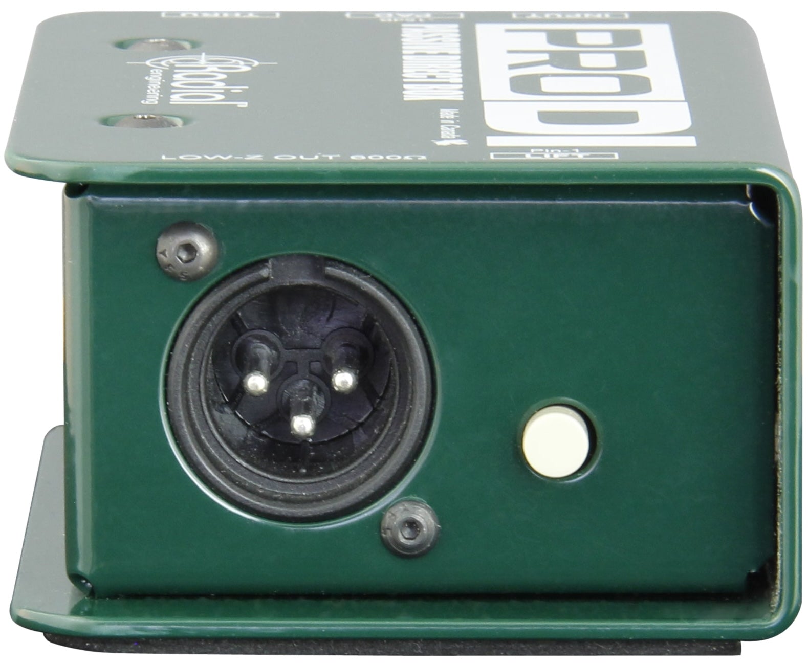 Radial Engineering ProDI DI box for professional audio, featuring rugged design and versatile connectivity for musical instrument setups.