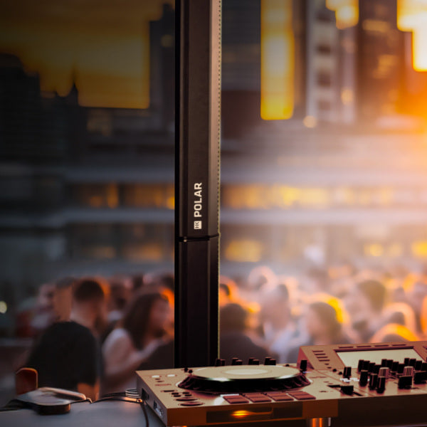 HK Audio POLAR 10 MK2 PA speaker system with dual speakers and control panel, designed for professional audio applications.