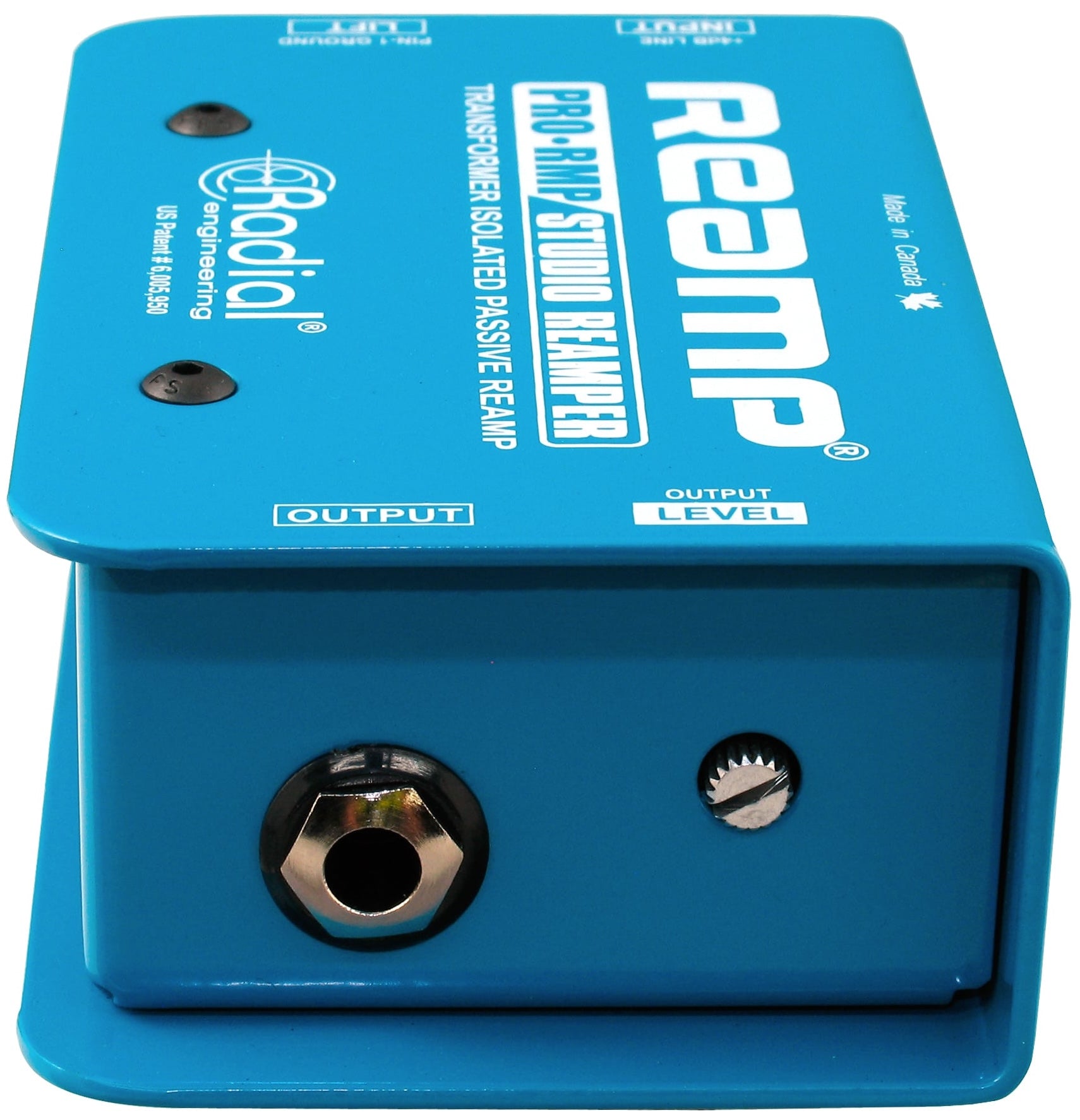 Radial Engineering ProRMP DI box front view showing input and output connectors on a professional audio equipment.