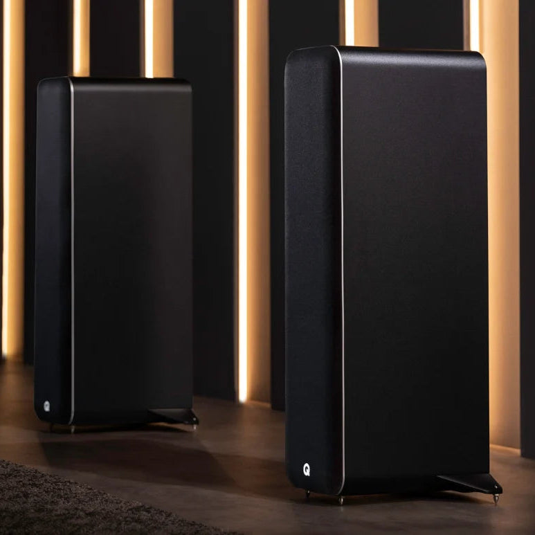 Q Acoustics M40 powered speakers, black, front view