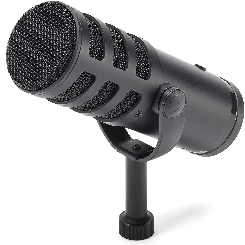 Samson Q9U dynamic microphone with black grille and sturdy build, ideal for live performances and studio recording.