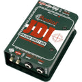 Radial Engineering JDI mono DI box with robust metal casing and input/output jacks for professional audio signal conversion.