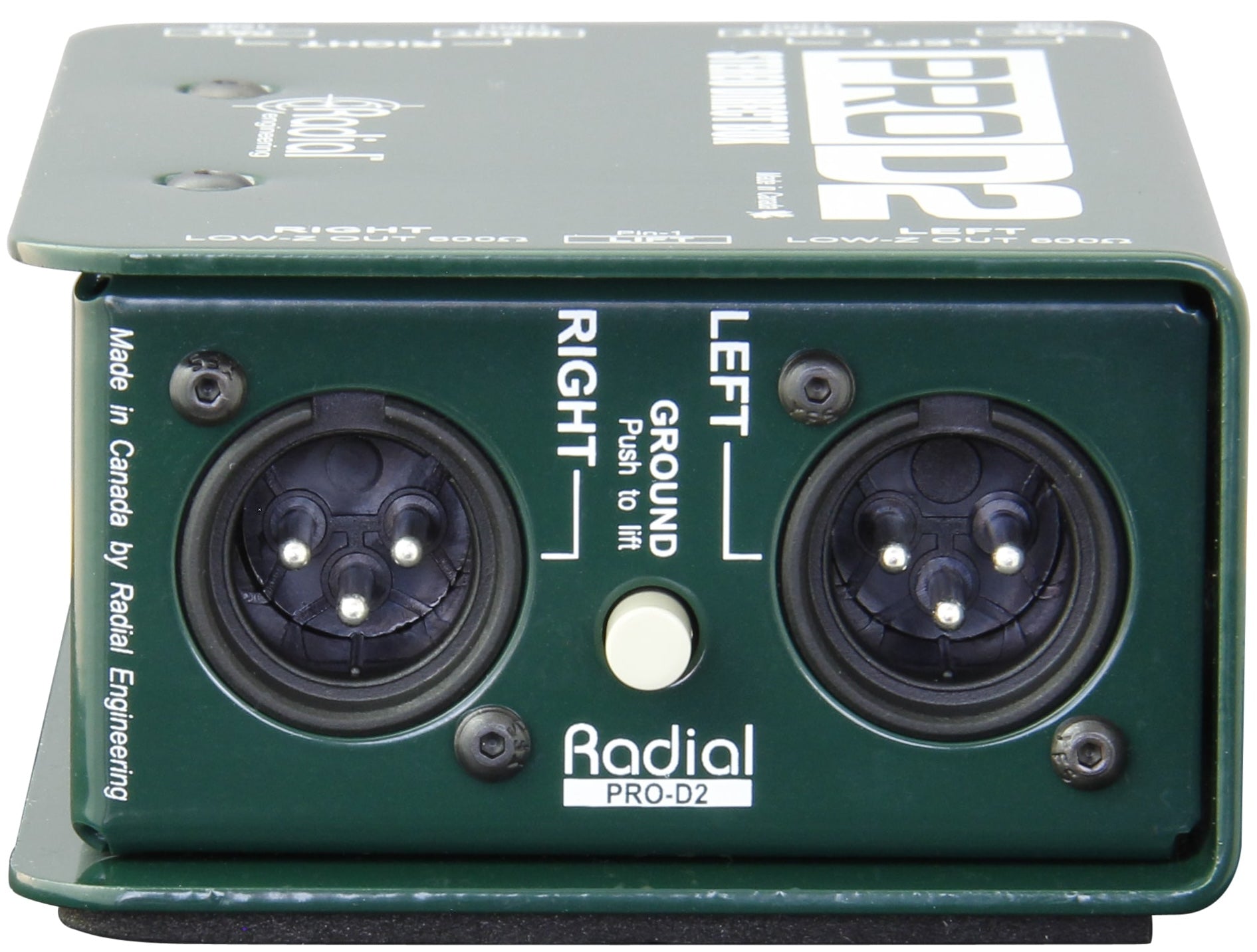 Radial Engineering ProD2 DI box, rear view.
