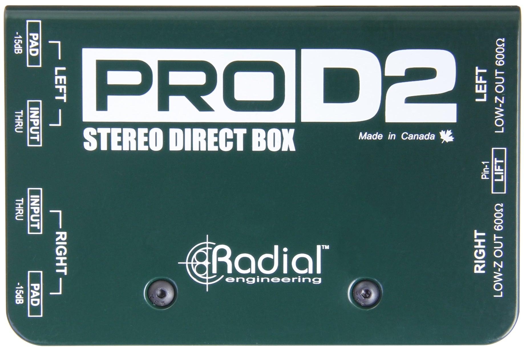 Radial Engineering ProD2 DI box, top view.