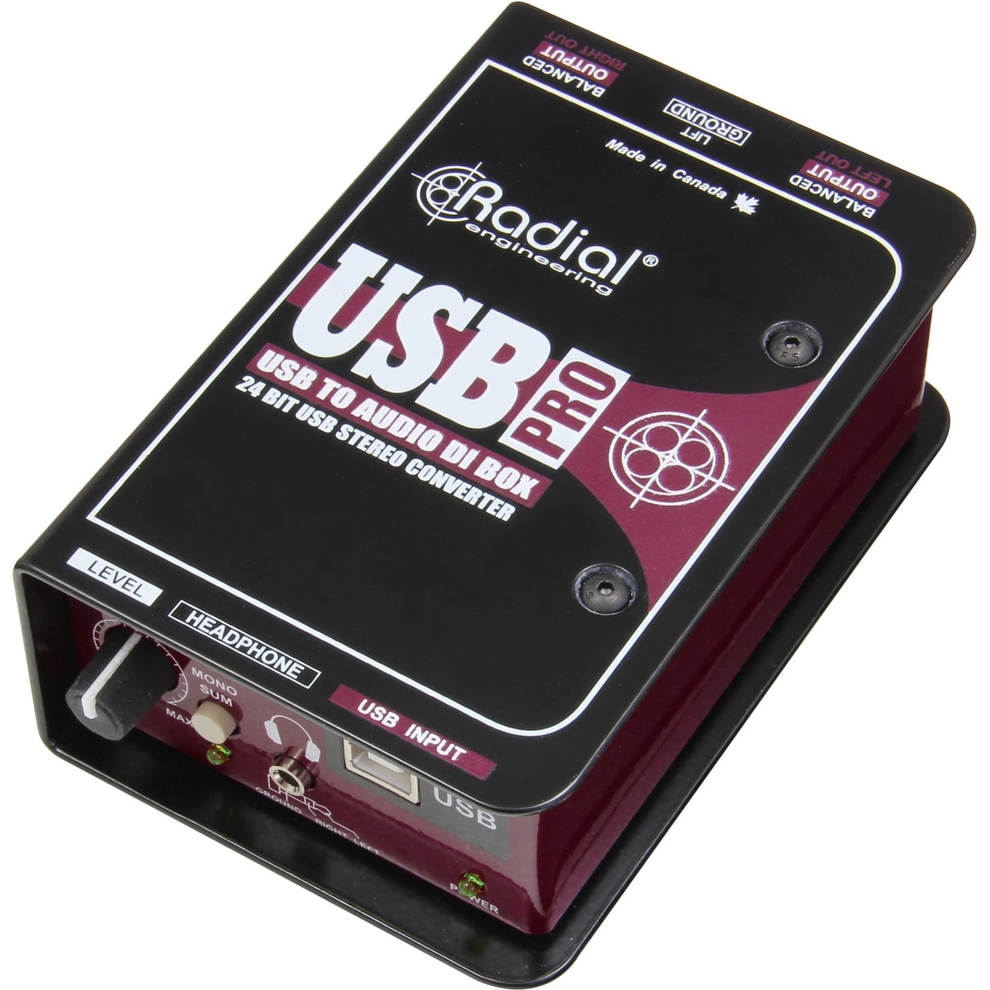Radial Engineering USB-Pro DI box for professional audio recording and live sound, featuring USB connectivity and rugged design.