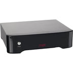 Rega Fono MM phono preamp in sleek black, with control knobs and input/output ports visible on the compact device.