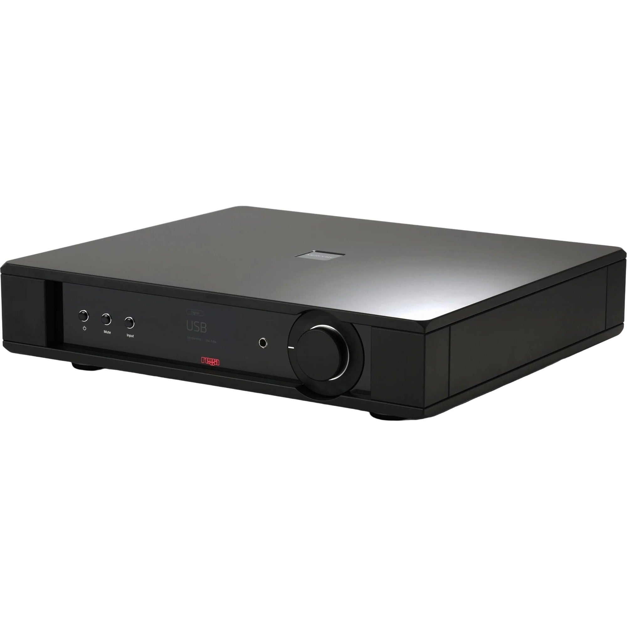 Rega Mercury stereo amplifier with sleek design and control knobs, showcasing high-quality audio equipment for music enthusiasts.