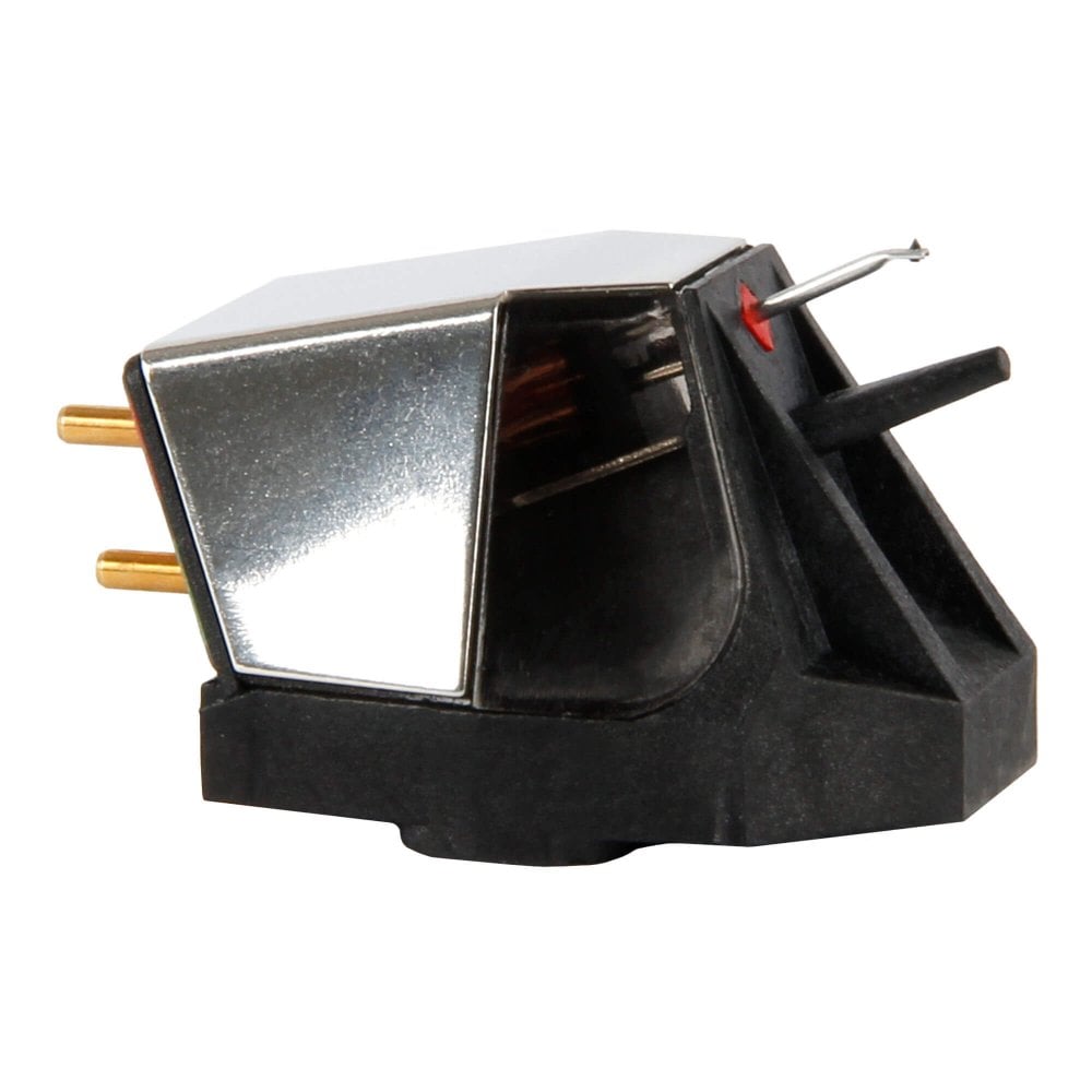 Rega ND5 moving magnet turntable cartridge with stylus, designed for high-quality audio playback on turntables.