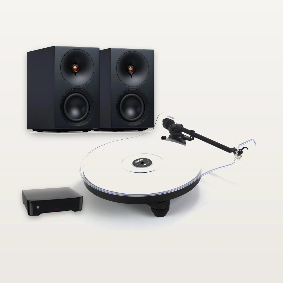 Rega Replay turntable, Fono MM phono stage and Cambridge Audio L/R S speakers vinyl system in Black