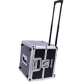 Black Reloop 120 Trolley Record Case for DJ records, featuring sturdy wheels and handles for easy transport of vinyl records.