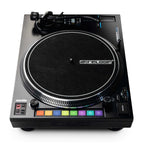 Reloop RP-8000 MK2 DJ turntable with professional controls and sturdy build, shown from a side angle with detailed platter and tonearm.