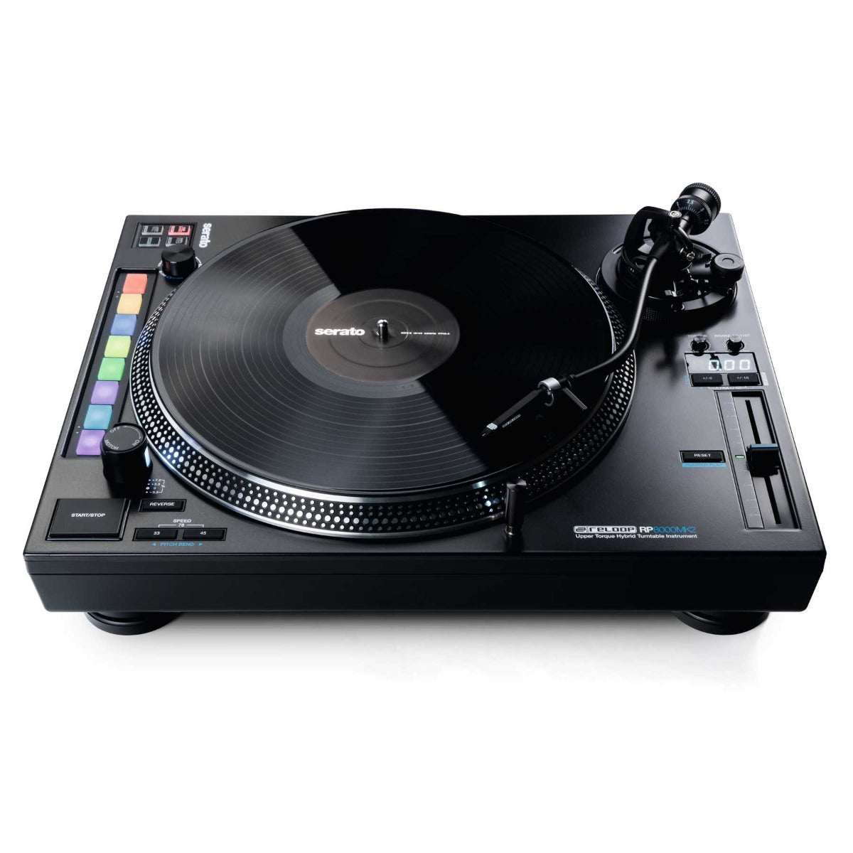 Reloop RP-8000 MK2 DJ turntable with professional controls and sleek black finish, ideal for DJing and turntable setup.