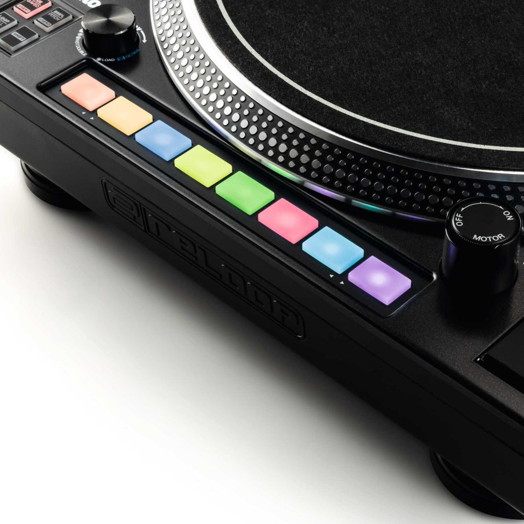Reloop RP-8000 MK2 DJ turntable with professional pitch control and sleek black finish, designed for DJs and mixing enthusiasts.
