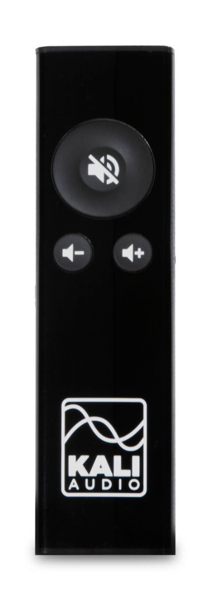 Kali Audio MM-6 active nearfield monitor with remote control for studio audio monitoring setup.
