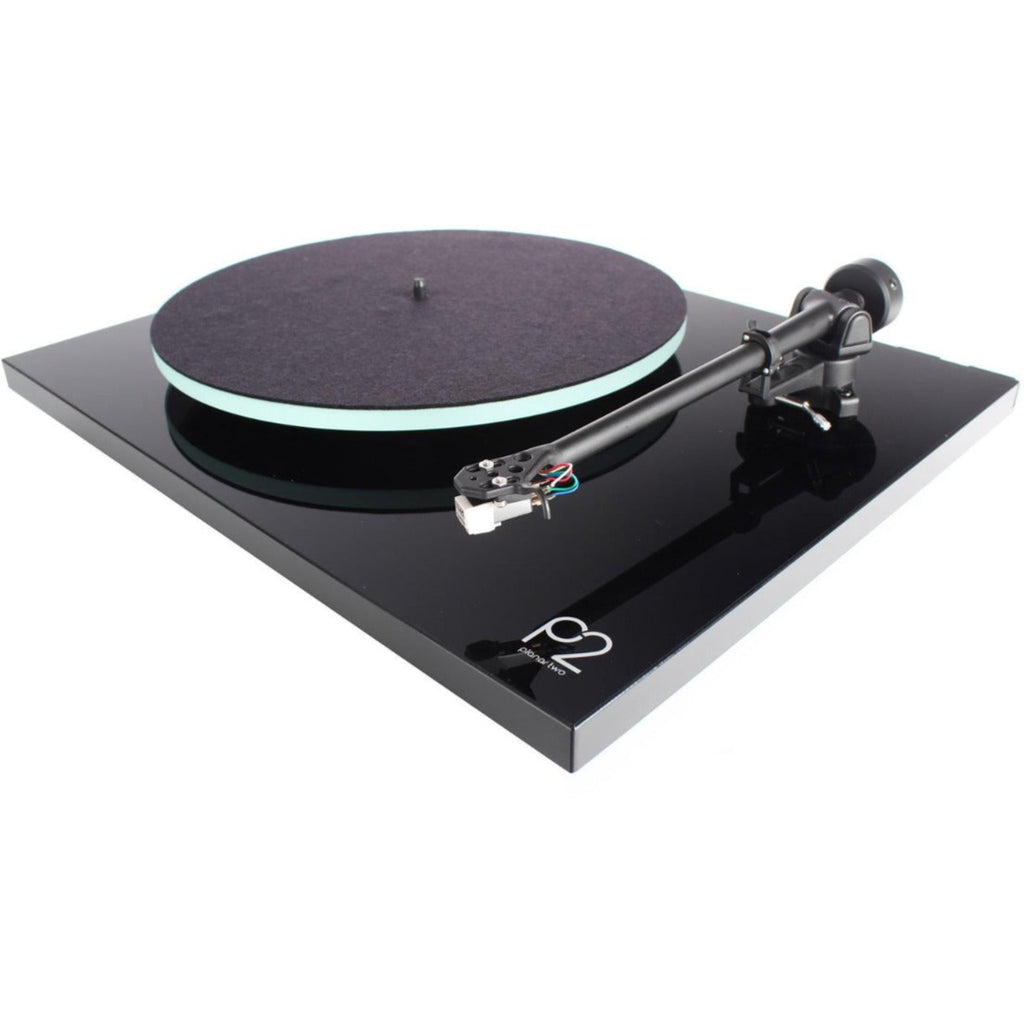 Rega Planar 2 turntable with Nd3 cartridge, featuring a sleek design and tonearm, on a dark background.
