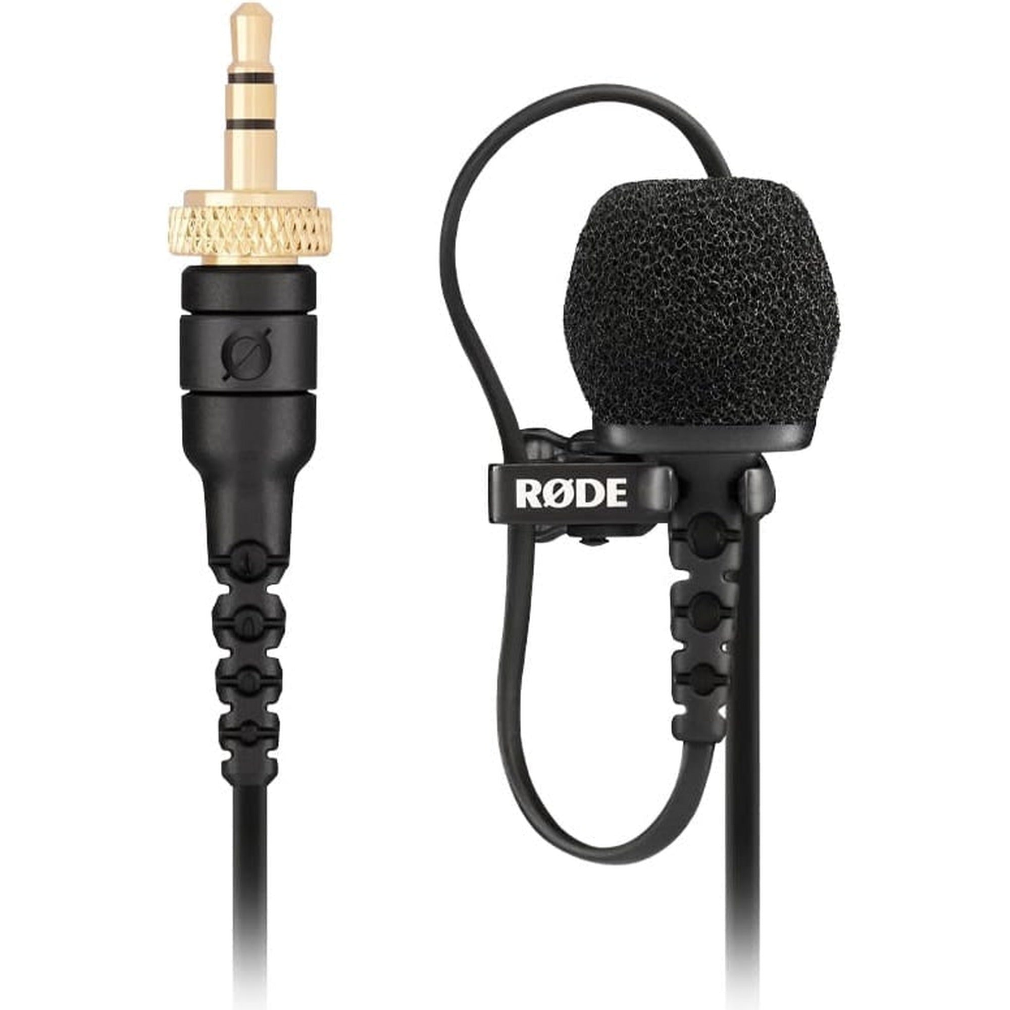 Rode Lavalier II wearable microphone clipped to clothing, compact and discreet for high-quality audio recording.