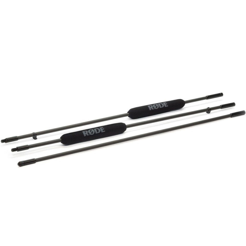 Rode Micro Boompole Pro extended with microphone attached, designed for professional audio recording in film and broadcast.