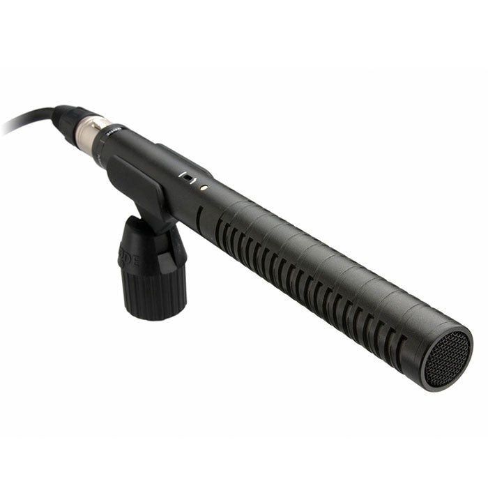 Rode NTG1 shotgun microphone with sleek design and XLR connector, ideal for capturing high-quality audio.