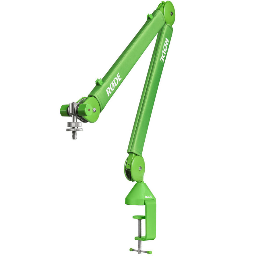 Rode PSA1+ microphone boom arm, in green, angled view