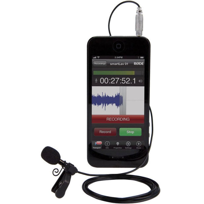 Rode smartLav+ lavalier microphone, clipped to clothing (view 2)