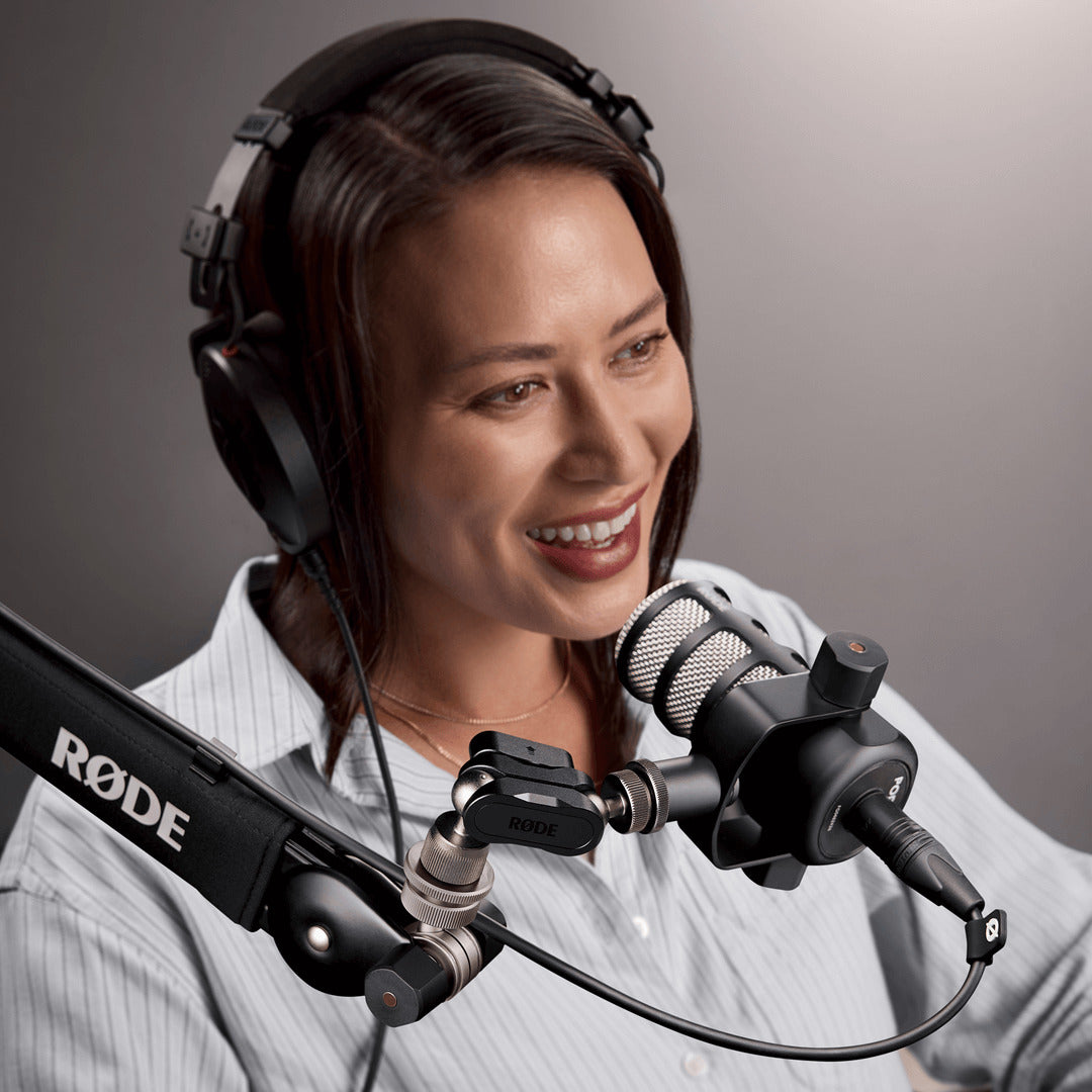 Rode Universal Ball Mount for microphone shock mounts, showing the black adjustable shock mount with ball joint attachment.