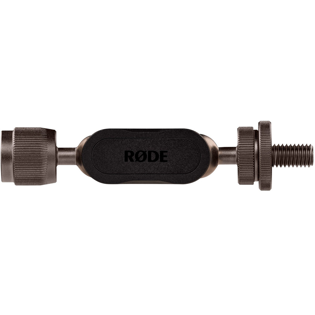 Rode Universal Ball Mount shock mount for microphones, showing logo side, designed for secure microphone attachment.