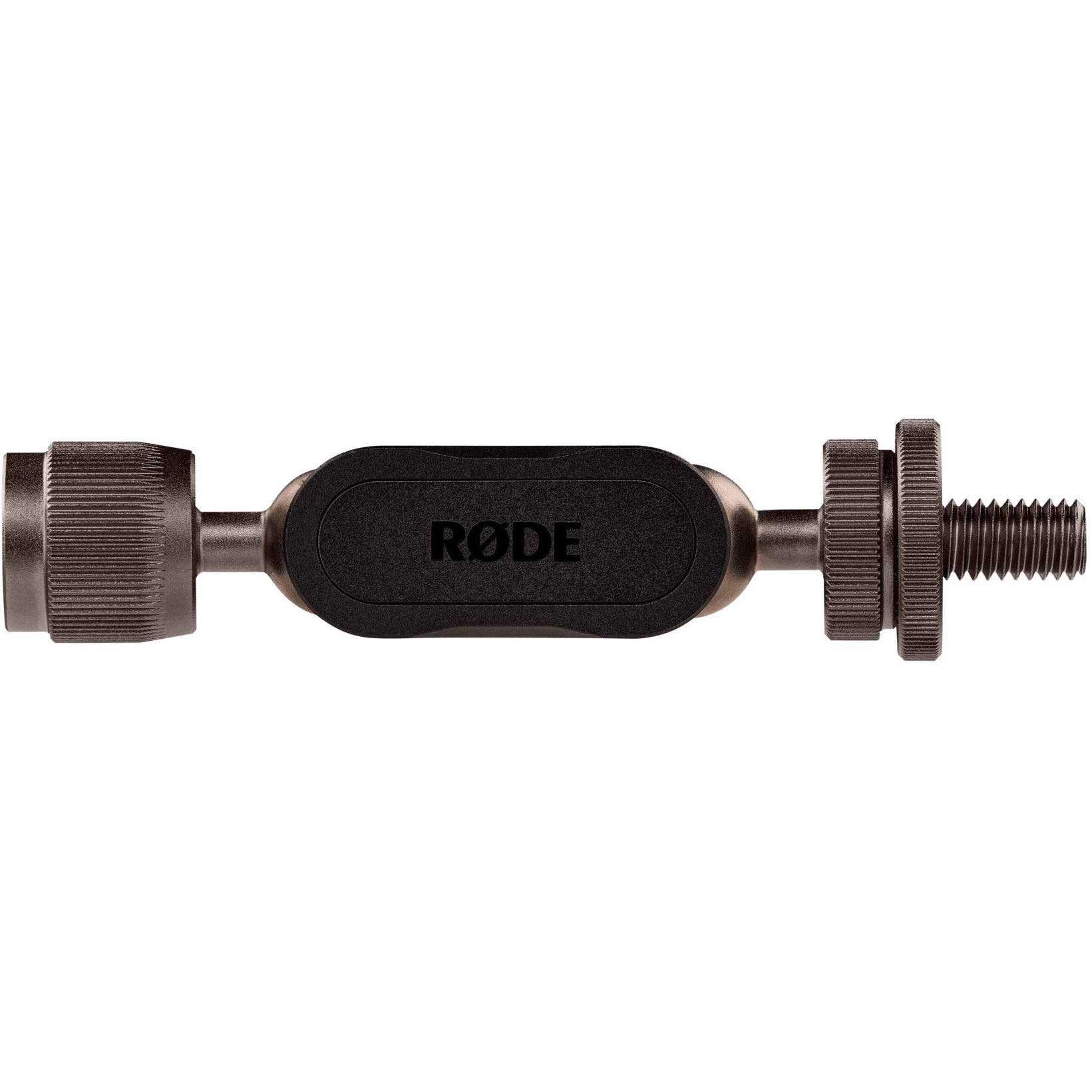 Rode Universal Ball Mount shock mount for microphones, showing logo side, designed for secure microphone attachment.