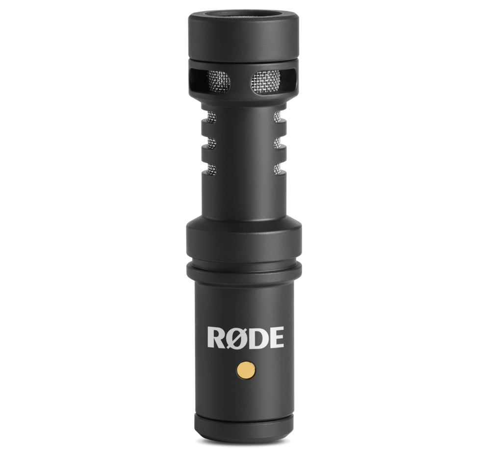 Rode VideoMic ME-C+ iOS and Android microphone mounted on smartphone for high-quality audio recording.