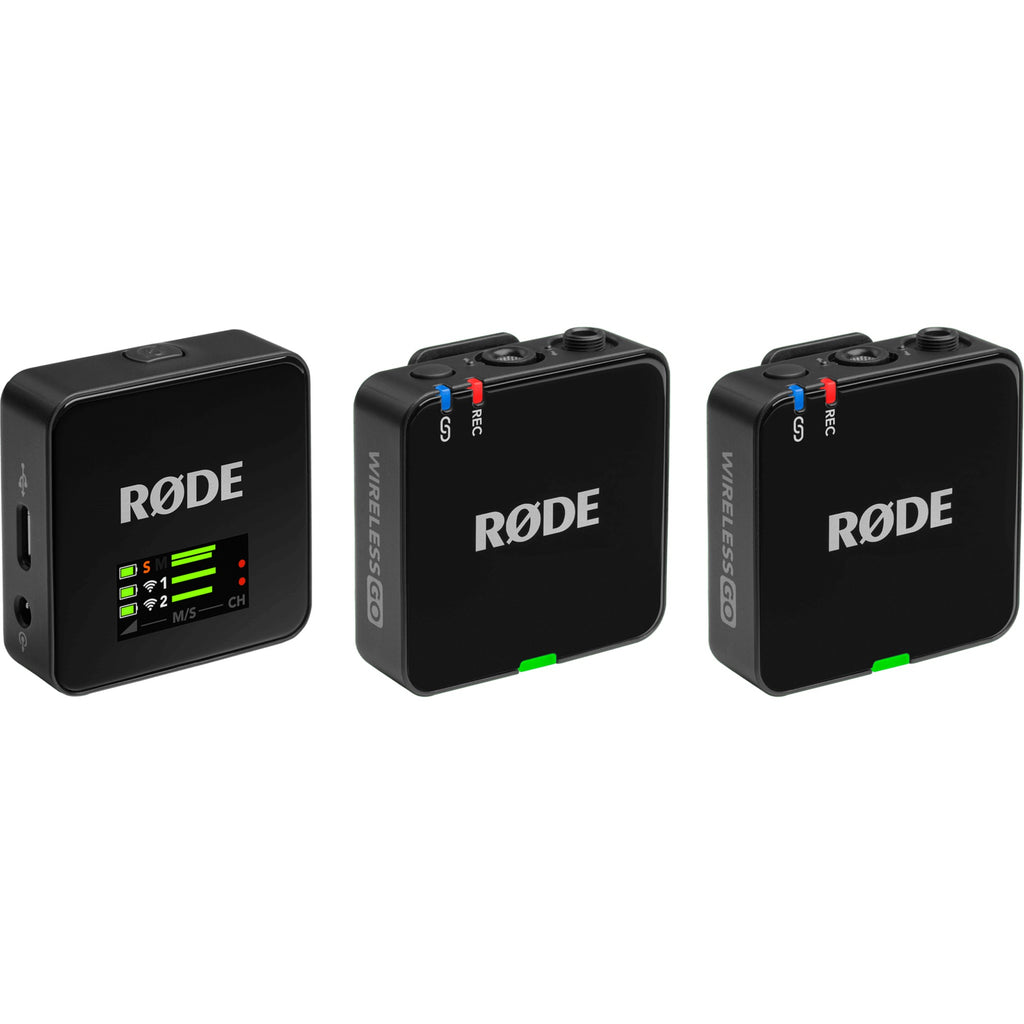 Rode Wireless GO 3 wireless microphone system with compact transmitter and receiver, ideal for high-quality audio recording.