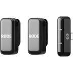 Rode Wireless Micro Lightning wireless microphone system with compact transmitter and receiver for high-quality audio recording.