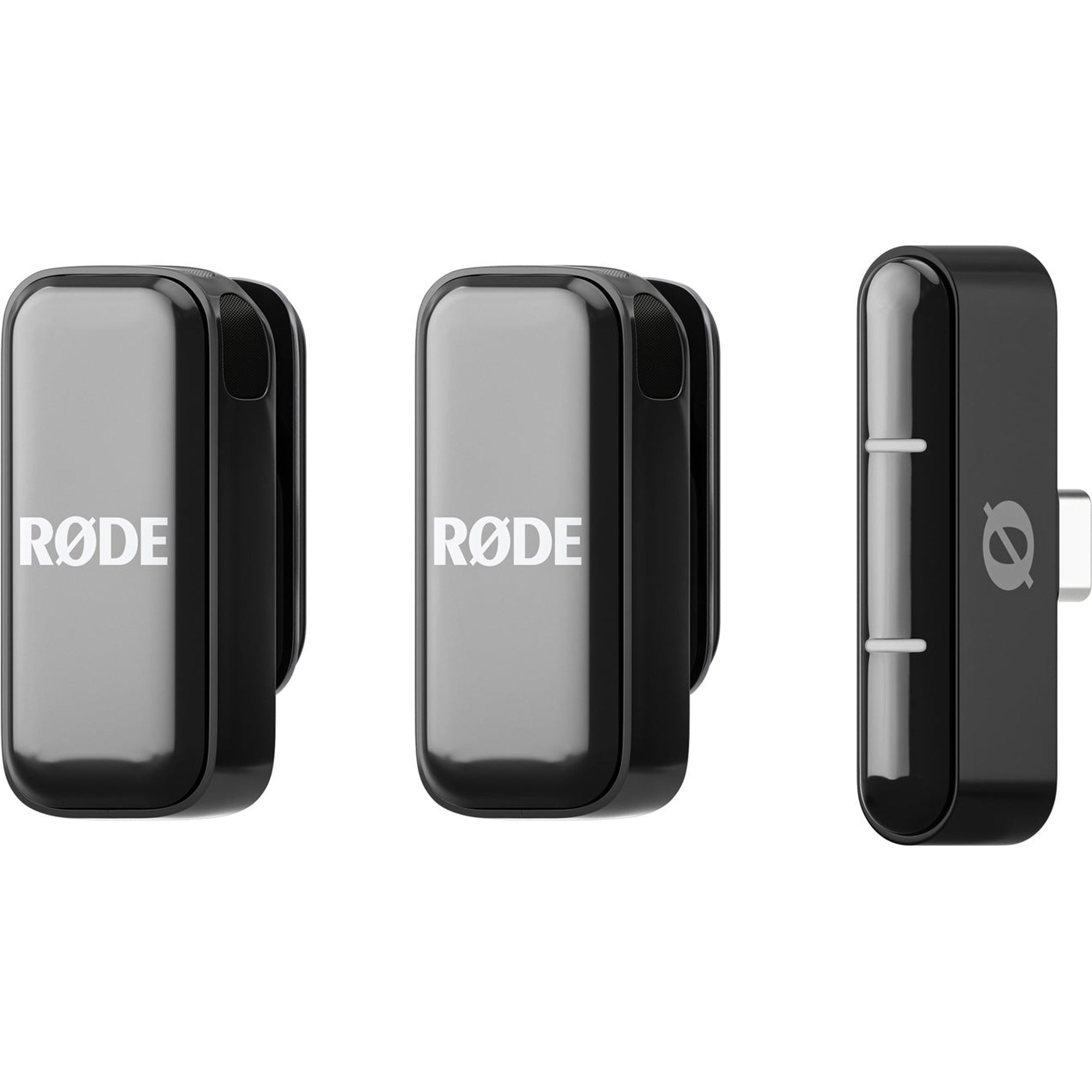 Rode Wireless Micro Lightning wireless microphone system with compact transmitter and receiver for high-quality audio recording.