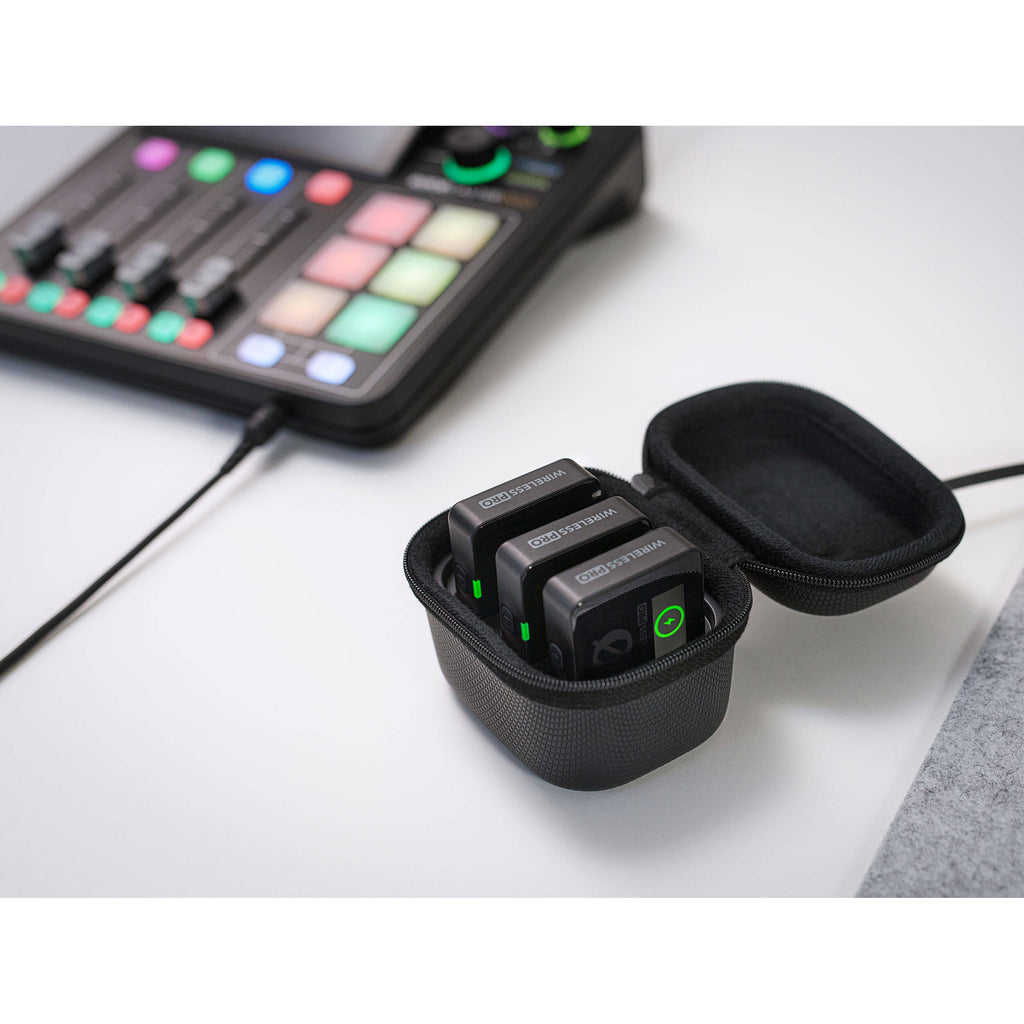 Rode Wireless PRO wireless microphone system, lifestyle with desk mixer
