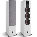 DALI Rubikore 8 passive floorstanding speakers in white finish with elegant design and sleek speaker grille.