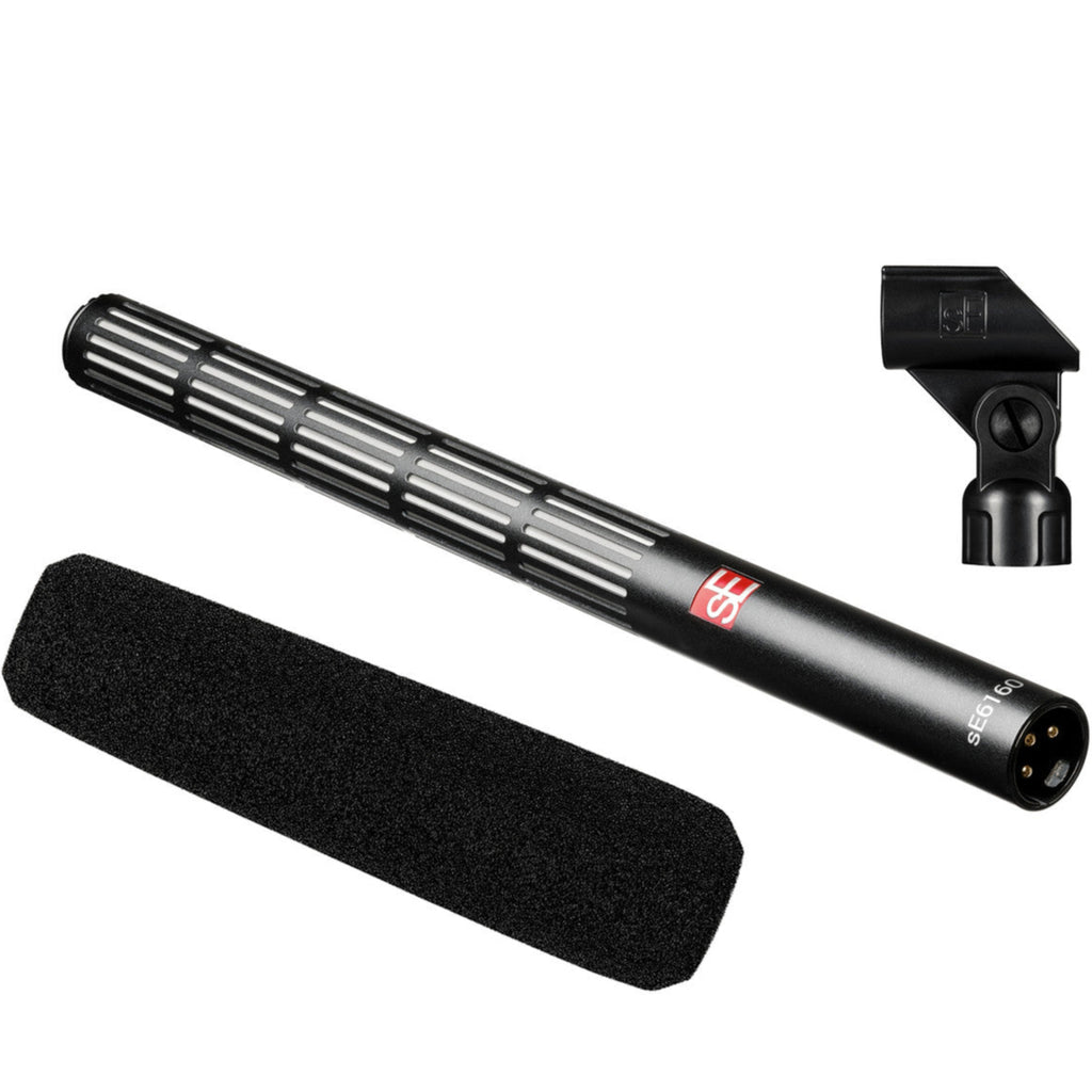 sE Electronics sE6160 shotgun microphone with accessories, professional audio recording equipment for clear sound capture.