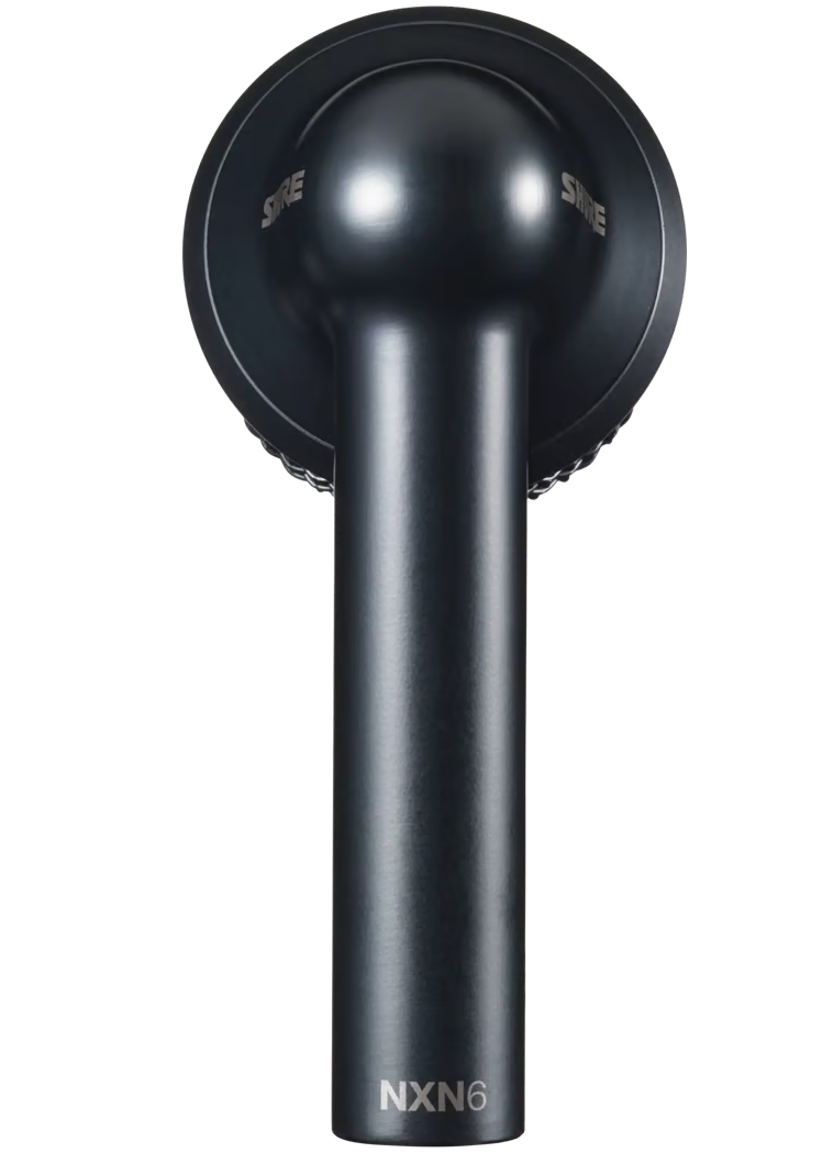 Shure Nexadyne 6 dynamic microphone with a black body and grille, designed for professional audio and vocal recording.
