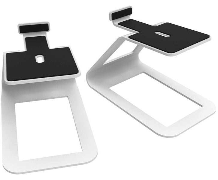 Kanto Audio SE4 speaker stands with sleek black metal design and adjustable height for optimal audio positioning.