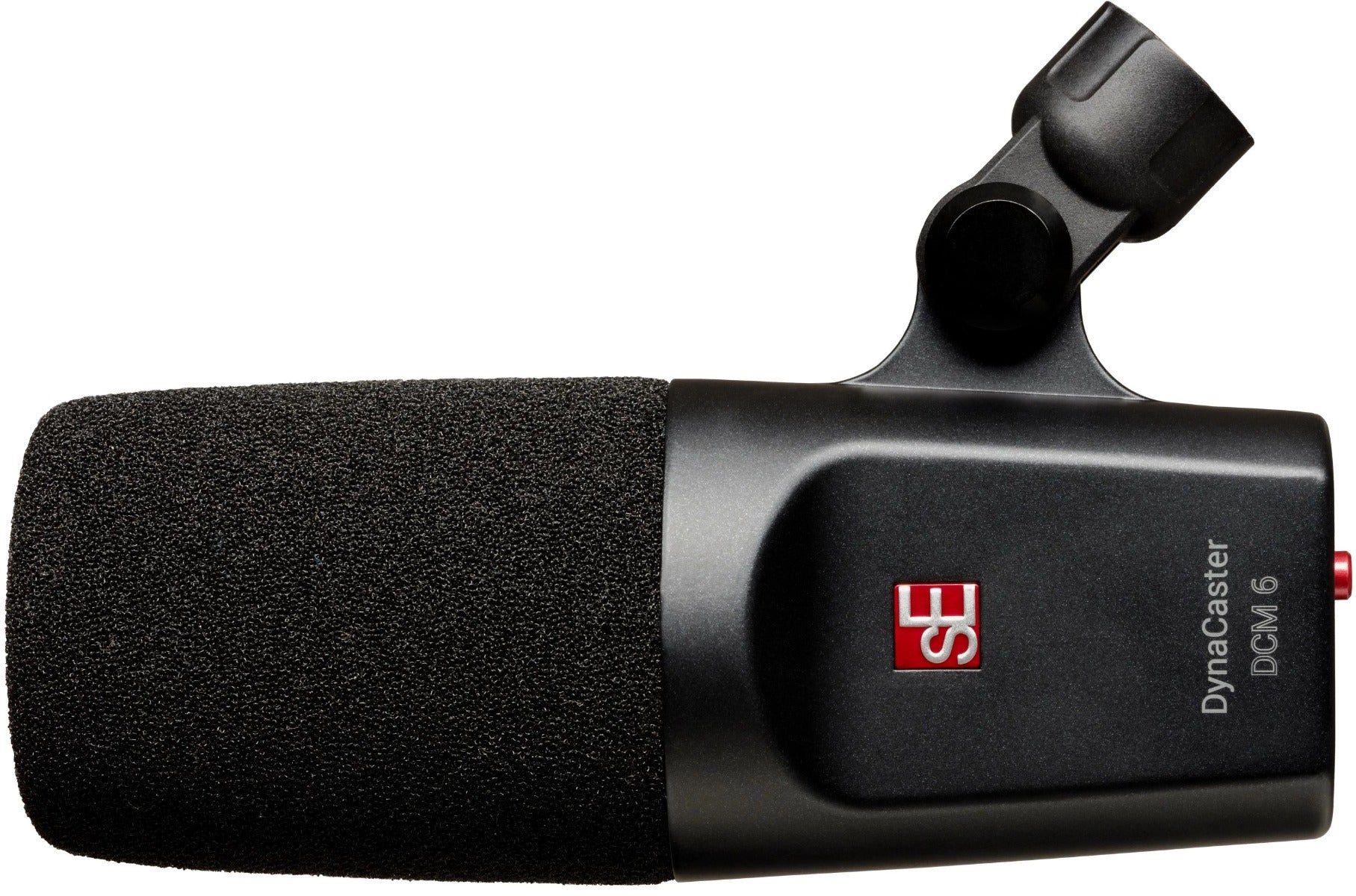 SE Electronics The DynaCaster DCM6 dynamic microphone with a black handle and grille, ideal for live vocals and studio recording.