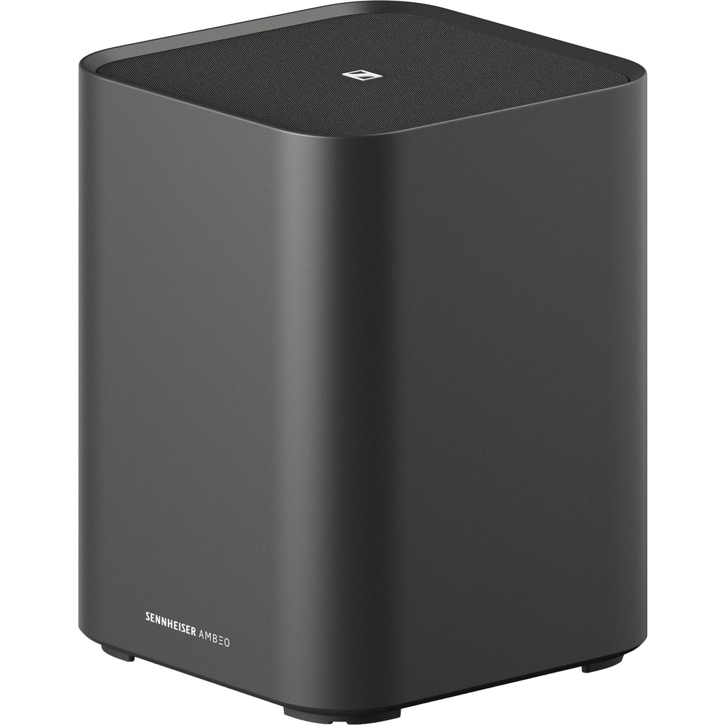Sennheiser Ambeo Sub subwoofer, black, front view.