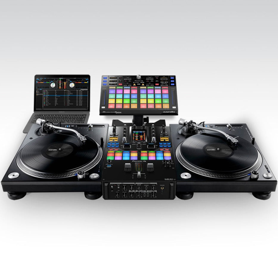 Pioneer DJM-S11 DJ mixer with dual screens and multiple controls for seamless music mixing and performance.